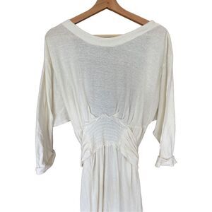 Free People Women's White Dropped Shoulder Tie Waist A-Line Tiered Dress Size L